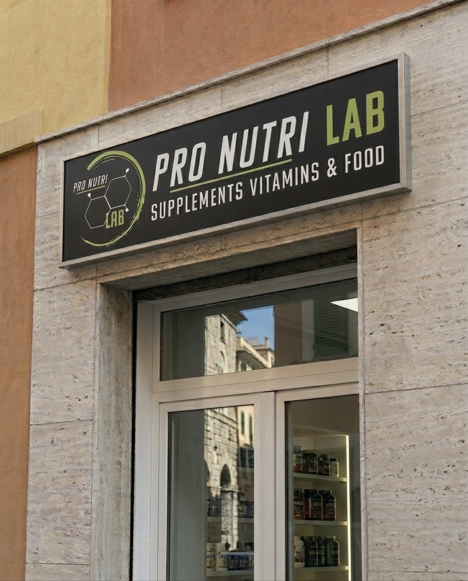 Insegna ProNutriLab installata su facciata urbana